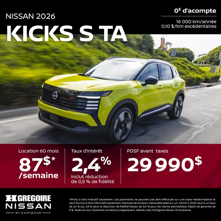 Nissan st eustache promo mai KICKS S TA FR