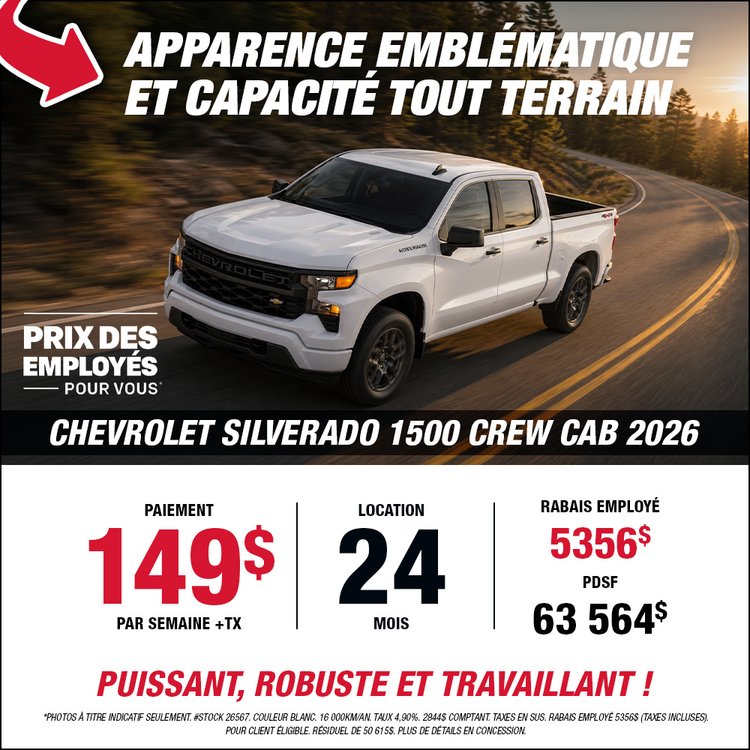 Gatineau GM promo SILVERADO 1500 CREW CAB 2026 juillet FR
