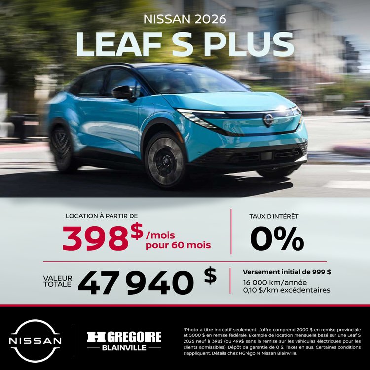 Nissan blainville promo juillet Leaf S Plus FR
