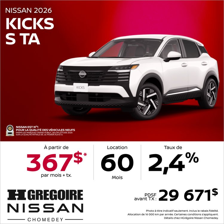 Nissan chomedey promo avril KICKS S FWD FR