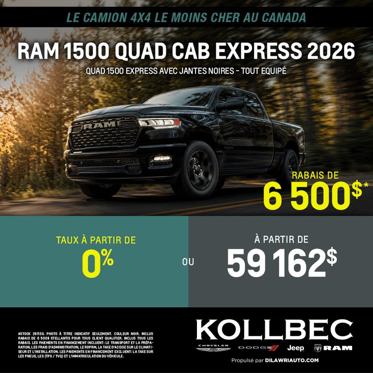 Kollbec promo juillet RAM 1500 QUAD CAB 2026 FR
