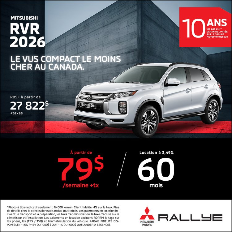 Rallye mitsubishi PROMO Mai RVR 2026 FR