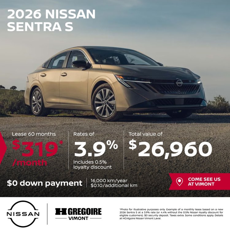 Nissan vimont promo juillet Sentra S 2026 EN