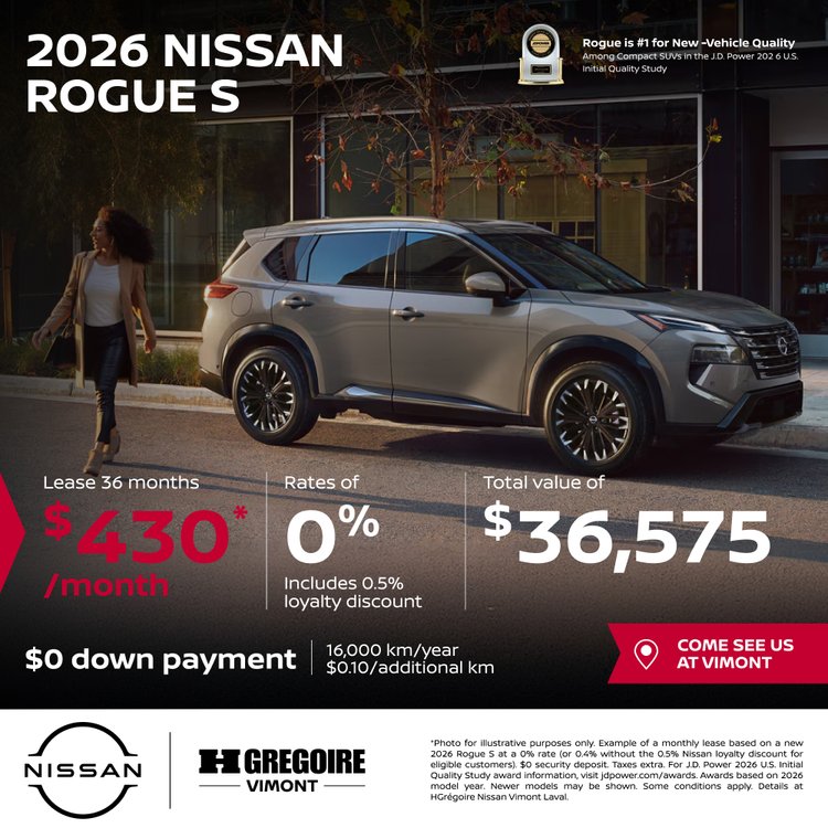 Nissan vimont promo juillet Rogue S 2026 EN 1