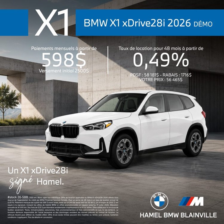 HAMEL BMW X1 xDRIVE28i 2026 JUILLET FR