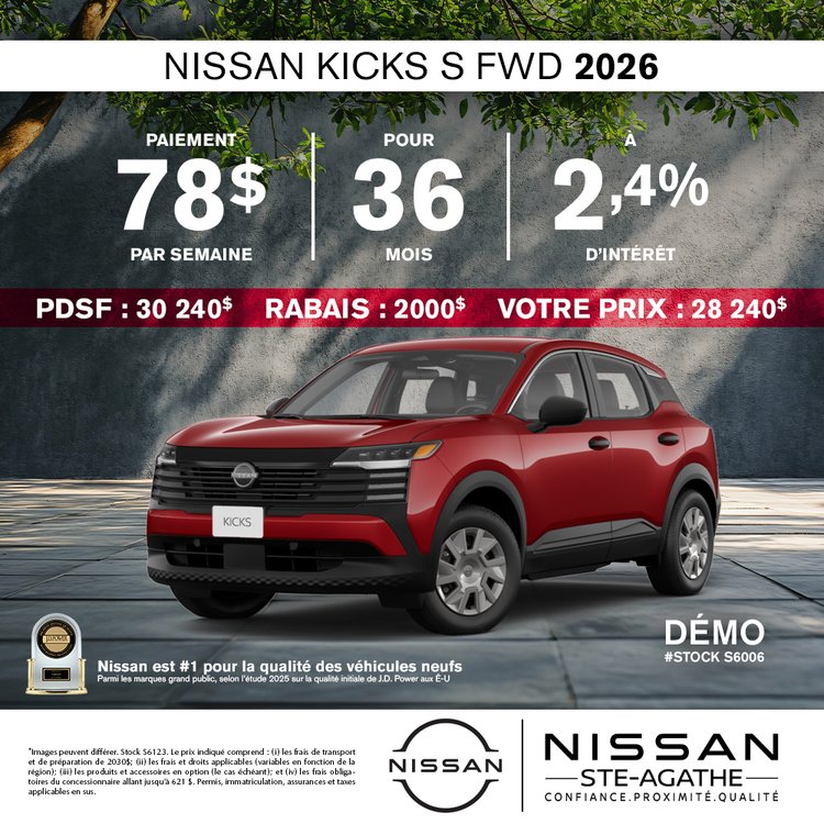 Nissan ste agathe promo mai KICKS S 2026 FR