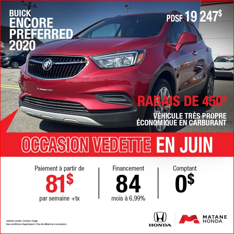 Matane honda promo juin OCCASION ENCORE 2020 FR