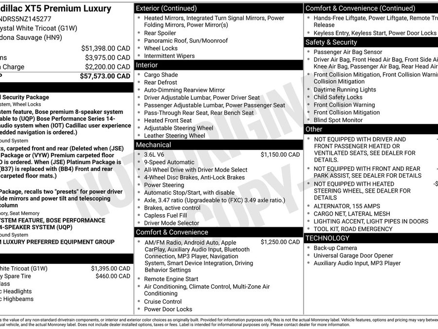 2022 Cadillac XT5 2022 White