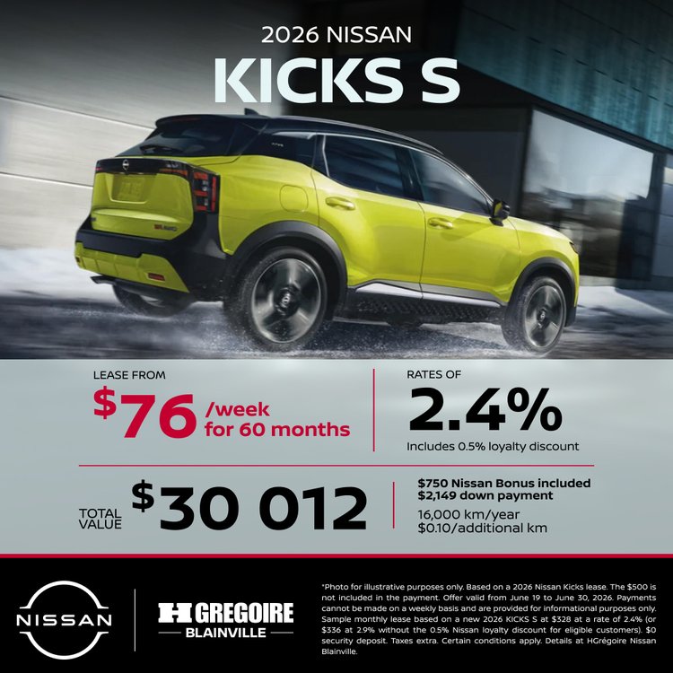 Nissan blainville promo juillet KICKS S EN