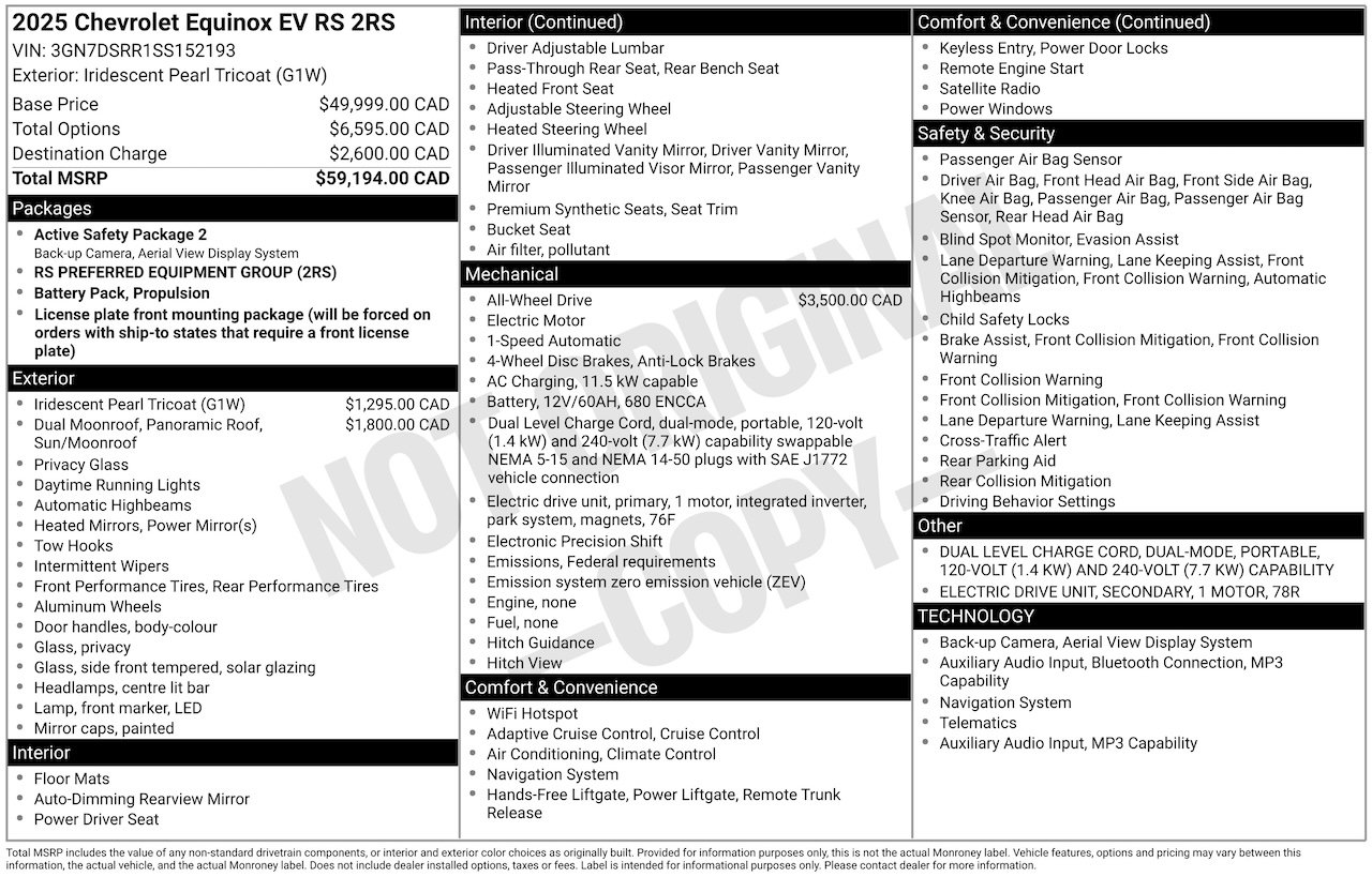 2025 Chevrolet Equinox EV 2RS AWD TOIT PANORAMIQUE White Laval - photo #1