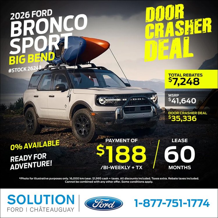 Solution Ford promo juillet BRONCO SPORT 2026 EN NEW DESIGN