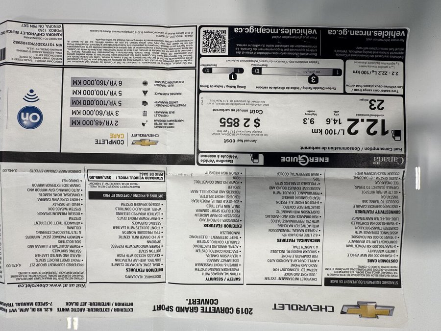 CHEVROLET CORVETTE GRAND SPORT 2LT DECAPOTABLE 2019 2019 Blanc